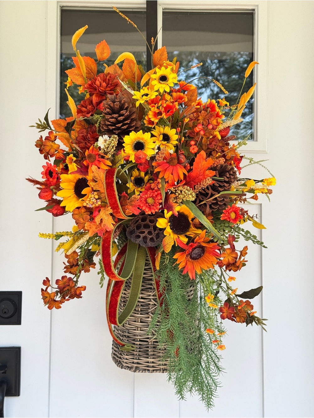 Autumn Rattan Basket Door Arrangement/Floral Arrangement